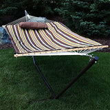 Sunnydaze Rope Hammock with Stand for Outside- 275-Pound Capacity - Includes 12-Foot Hammock Stand, Spreader Bar, Pad, and Pillow - Desert Stripe