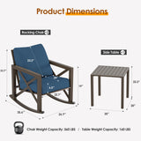 Outdoor Rocking Bistro Set, Patio Chairs Set of 2 with Coffee Table, Blue