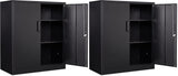 Yizosh Metal Garage Storage Cabinet with 2 Doors and 2 Adjustable Shelves - 35.5" Steel Lockable File Counter Cabinet for Home Office,Garage,Gym,School（Black） (Pack of 2)
