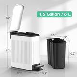 lim Bathroom Trash Can with Lid Soft Close, Step Pedal, 6 Liter / 1.6 Gallon Stainless Steel Trash Bin