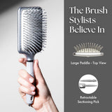 Olivia Garden Ceramic + Ion XL Pro Hair Brush - Paddle Brush for All Hair Types - Smooths and Adds Shine, Large Paddle, Silver