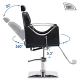 BarberPub Classic Recliner Leathern Barber Chair Heavy Duty Hair Spa Salon Styling Beauty Equipment 3126 (Black)