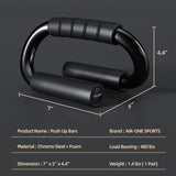 KitchLife AIR-ONE SPORTS Push Up Bars - 480 lb Capacity, Extra Thick Non-Slip Foam Grips, Sturdy Structure, Ideal for Home Gym Strength Training, Black KitchLife