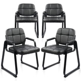 CLATINA Waiting Room Guest Chair with Bonded Leather Padded Arm Rest for Office Reception and Conference Desk Black with Sled Base 4 Pack