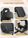 EITPETPORT 3-Section Tattoo Chair, Facial Beds for Esthetician Adjustable Professional Salon Massage Bed Tattoo Bed Chair with Spa Stool for Beauty Barber Spa Beauty Equipment, EPP Black