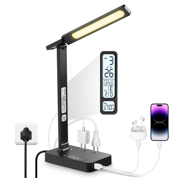 Infiway Desk Lamp with USB Charging Port: LED Eye-Caring Smart Table Light for Home Office - 1 Type-C, 1 USB-A Charging Port, 2 AC Power Outlets Infiway
