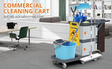 Janitorial Cart with Cabinet, 3-ply Multi-Purpose Engineered Plastic Housekeeping Cart with 30 Gallon Bag Hand Push Utility Cart