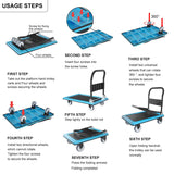 Push Cart, Folding Mobile Platform Trolley,Thickened and Reinforced, 360° Swivel Wheels