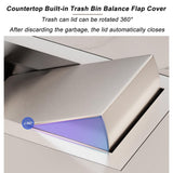 Built in Stainless Steel Trash Can for Countertop Swing Function Kitchen Bin with Integrated Garbage Chute Concealed Paper Towel Holder Rose Gold Lid + Waste Bin