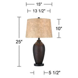 Franklin Iron Works Kaly 25" High Rustic Traditional Natural Cottage Set of 2 Table Lamps with USB Ports A+C Charging Hammered Oil Rubbed Bronze Faux Leather Drum Shade Living Room Desk Bedroom