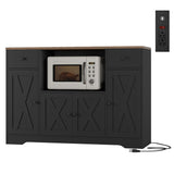 HOSTACK Microwave Cabinet with Charging Station, 47" W Kitchen Storage Cabinet with Microwave Stand, Farmhouse Buffet Sideboard with Drawers and Shelves for Kitchen, Dining Room, Black/Rustic Brown