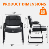 CLATINA Big & Tall Waiting Room Guest Chair with Bonded Leather Padded Arm Rest and Sled Base for Office Reception Lobby and Conference Desk, Black(2 Pack)