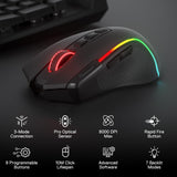 Wireless Optical Mouse with 9 Programmable Buttons & 7 Backlit Modes, BT & 2.4G Wireless
