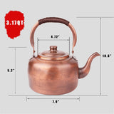 Whistling Kettle Teapot, Premium Copper Tea Kettle for Stove Top, Rustic Tea Pot with Ergonomic Handle, Work for All Stovetops, Brown(3.2 QT)