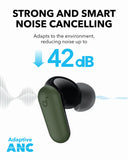 Noise Cancelling Earbuds, Strong and Smart Noise Cancelling, Powerful Bass, 45H Playtime (Green) Soundcore