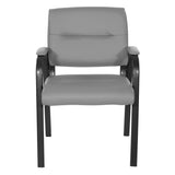 Office Star FL Series Faux Leather Guest Office Chair with Black Finish Frame, Charcoal Grey