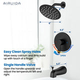 Airuida Shower Faucet Set with Tub Spout,Bathtub Faucet Set Complete,Round Rainfall Shower Head,Tub and Shower Trim Kit with Solid Brass Rough-In Valve,6 Inch-Matte Black