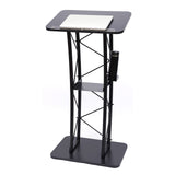 Curved Podium Stand 120cm/47in Height, Metal Black Pulpit Lectern Countertop Size 60x40cm with Baffle & Cup Holder