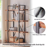 4 Tier Solid Wood Bookcase, Real Natural 4 Shelf Rustic Wooden and Metal Bookshelf