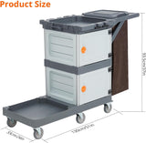 Commercial Janitorial Cart with 2 Cabinet, Cleaning Cart On Wheels, Housekeeping Caddy with Cover, Shelves Towallmark