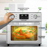 NutriChef 26QT Air Fryer Oven | Countertop Convection Toaster & Air Fryer | 360° Rotisserie Feature | 10 Digital Presets | Includes Drip Tray, Air Frying Basket & Bake Rack 15x16x14 | Stainless Steel