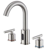 Charmingwater Touchless Bathroom Faucet for 3 Hole, 8 Inch Widespread Hands Free Bathroom Faucet with Automatic Sensor, 2-Handle Basin Mixer Vanity Taps with 360° Swivel Spout, Brushed Nickel