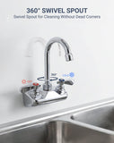 Phivan Commercial Sink Faucet Wall Mount 4" Center Hand Sink Faucet - 3-1/2" Gooseneck Spout, Dual Lever Handles for Commercial Kitchen, Laundry/Utility Room, Restaurant | Brass Body, Ceramic Valve