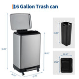 Large Rustproof Garbage Bin with Soft Close Lid, Removable Inner Bucket & Wheels, for Home, Kitchen or Office