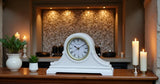 vmarketingsite Mantel Clocks, Battery Operated, Silent Wood Table Clock with Westminster Chimes On The Hour, Solid Wooden Shelf Chiming Mantle Clock, 9" x 16" x 3" (White - Roman Numerals)