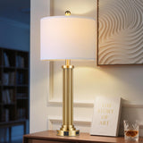 MOUVOVO 28" Tall Modern Table Lamps Set of 2 with USB C+A Ports and AC Outlet, 3 Way Touch Metal Bedside Lamps for Bedroom, Gold Nightstand Lamps for Living Room