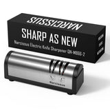 Narcissus Knife Sharpener, Professional 2 Stage Electric Knife Sharpener for Quick Sharpening & Polishing, with Scissors Sharpener and Metal Dust Collection Box, Stainless Steel, Silver