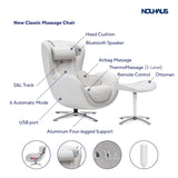Nouhaus Classic Massage Chair with Ottoman. White Leather Lounge Chair, with Percussive & Shiatsu Chair Massager, Bluetooth Speaker and Recliner. Cozy Bedroom Chair with Spot and Full Body Massager