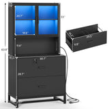 SEDETA 2 Drawer File Cabinet with Lock & Charging Station, Filing Cabinet Fits Letter, Legal, A4 Size, Wood File Cabinets, Black