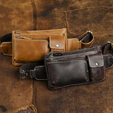 Men's Vintage Leather Multi layered Waist Bag with Large Capacity Multiple Layers(Style2)