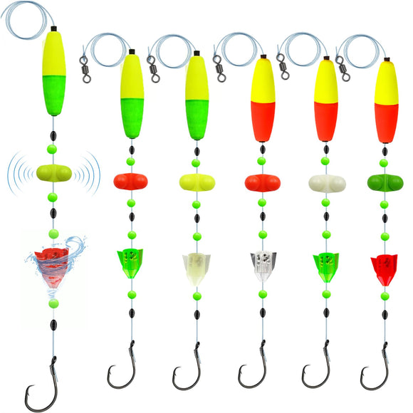 6Pcs Catfish Fishing Rigs Ready Kit，2 in 1 rotating rattles/Double Rattles Beads DAMIDEL