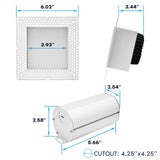 LUXRITE 4 Inch LED Regressed Trimless Spotlight, Push N’ Lock, 5 CCT Selectable (2700K-5000K), 25W, 1950 Lumens, CRI 90, Dual Dimming (0-10V/Triac), 120-277V, ETL Listed, Damp Rated, Square (4 Pack)