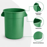 Getzi 6 Pack 20 Gallon Green Round Commercial Trash Can, Heavy-Duty Plastic Waste Bin