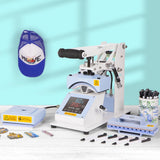 PYD Life 3 in 1 Mini Combo Heat Press Machine for Label Tag 5.8 x 5.8 Inch Light Blue 110 V Cap Hat Sublimation Pens Heat Press Machine