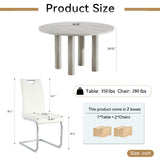 SSLine Faux Mars Stone Round Dining Table Set for 2 w/White Leather Chair