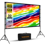Projector Screen and Stand, 120 inch Portable Projector Screen Indoor Outdoor Projector Screen TOWOND