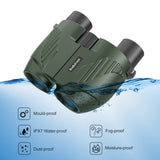 20X25 Compact Binoculars for Adults and Kids,Large Eyepiece Waterproof Binocular，Easy Focus Small Binoculars for Bird Watching,Hiking and Concert, Green Rodcirant