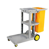 This Cleaning Cart 3-Shelf Commercial Janitorial Cart Plastic Housekeeping Cart with Bag for Restaurant Hotel Home Gray