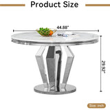 Maotifeys White Marble Dining Table for 4-6, Luxury 45" Round Faux Marble Kitchen Table for 4 Modern Circle Dining Room Tables with Diamond Silver Stainless Steel Base