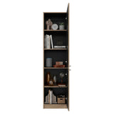 Tuhome Home 71" Tall Standard Bookcase with 5 Open Storage Shelves, 1 Door, Closed Back, Freestanding Living Room, Office or Bedroom Storage (Model M5), Coastal Oak/Wenge