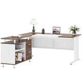 Tribesigns 63 Inch Executive Desk with File Cabinet, L Shaped Office Desk with Drawers and Storage Shelves