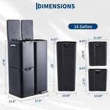 Triple Compartment Stainless Steel Trash and Recycling Bin Combo,16 Gallon,Removable Inner Buckets,Collapsible Foot Pedal,Indoor Use for Kitchen Home Office