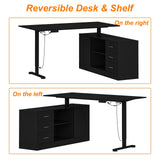 L-Shaped Standing Desk with Drawers, Electric Height Adjustable Desk with File Cabinet, Executive Computer Table