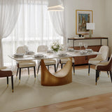 POVISON 94" Hobart Modern Dining Table for 10, Rectangle Sintered Stone Dining Table, Glossy Pandora Dining Room Table with Sintered Stone Tabletop, Bronze Carbon Steel Base (Table Only)