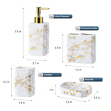4 Piece Bathroom Accessories Set - White Bathroom Accessory Sets Includes Lotion Dispenser, Toothbrush Holder Tumbler, and Soap Dish - Glossy Finish (Marble, White)