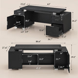 Executive Desk with Power Outlet and File Drawer, Modern Home Office Desk with 3 Large Cabinets and Privacy Panel
